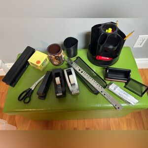 Assorted Black Office Desk Organizer Set and accessories